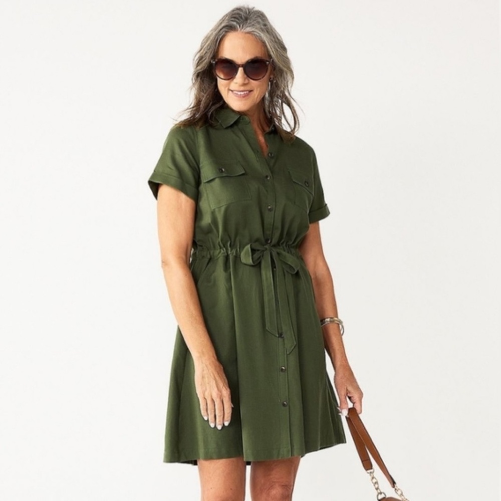 Croft & Barrow Plus Button Down Utility Olive Dress Size 3x
